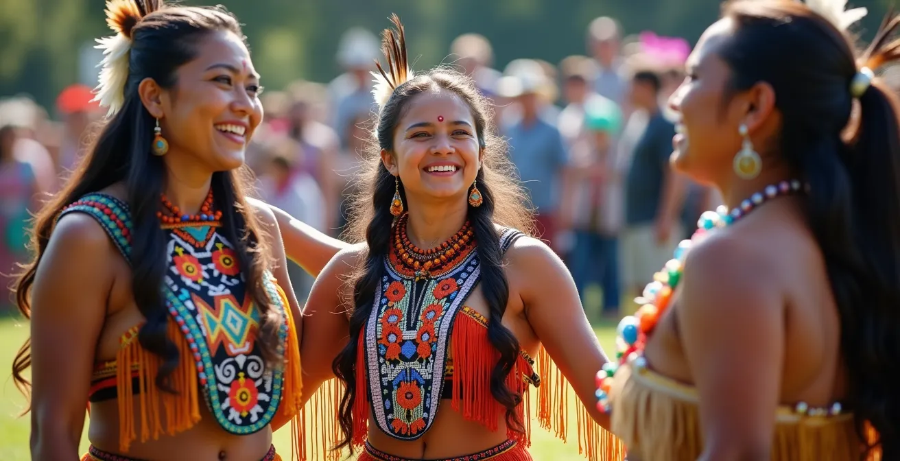 Danseurs de différentes nations autochtones en cercle lors d'une danse intertribale