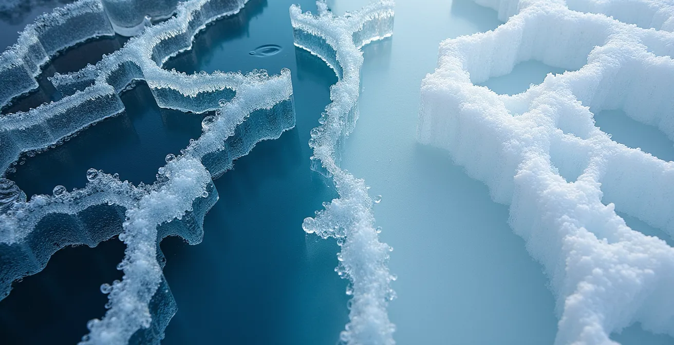 Comparaison visuelle entre glace bleue sécuritaire et glace grise dangereuse sur un lac québécois