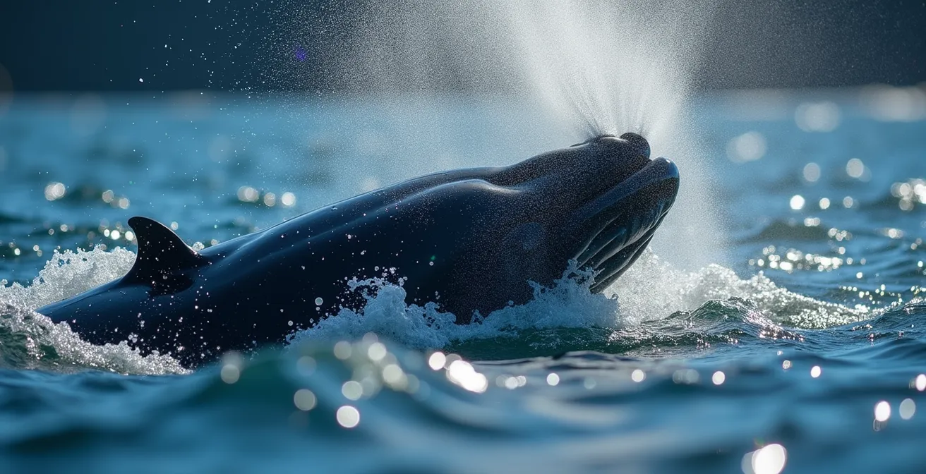 Comparaison visuelle des souffles et dos de trois espèces de rorquals