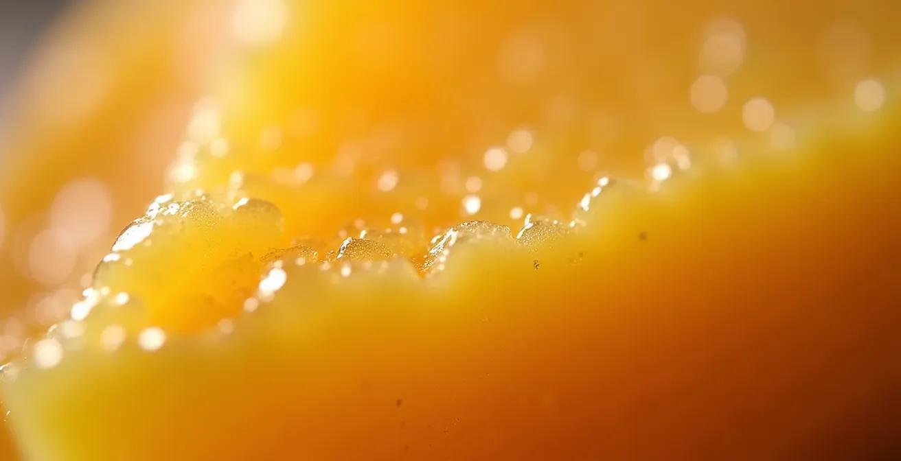 Gros plan macro sur la texture d'un cheddar vieilli québécois montrant les cristaux de tyrosine