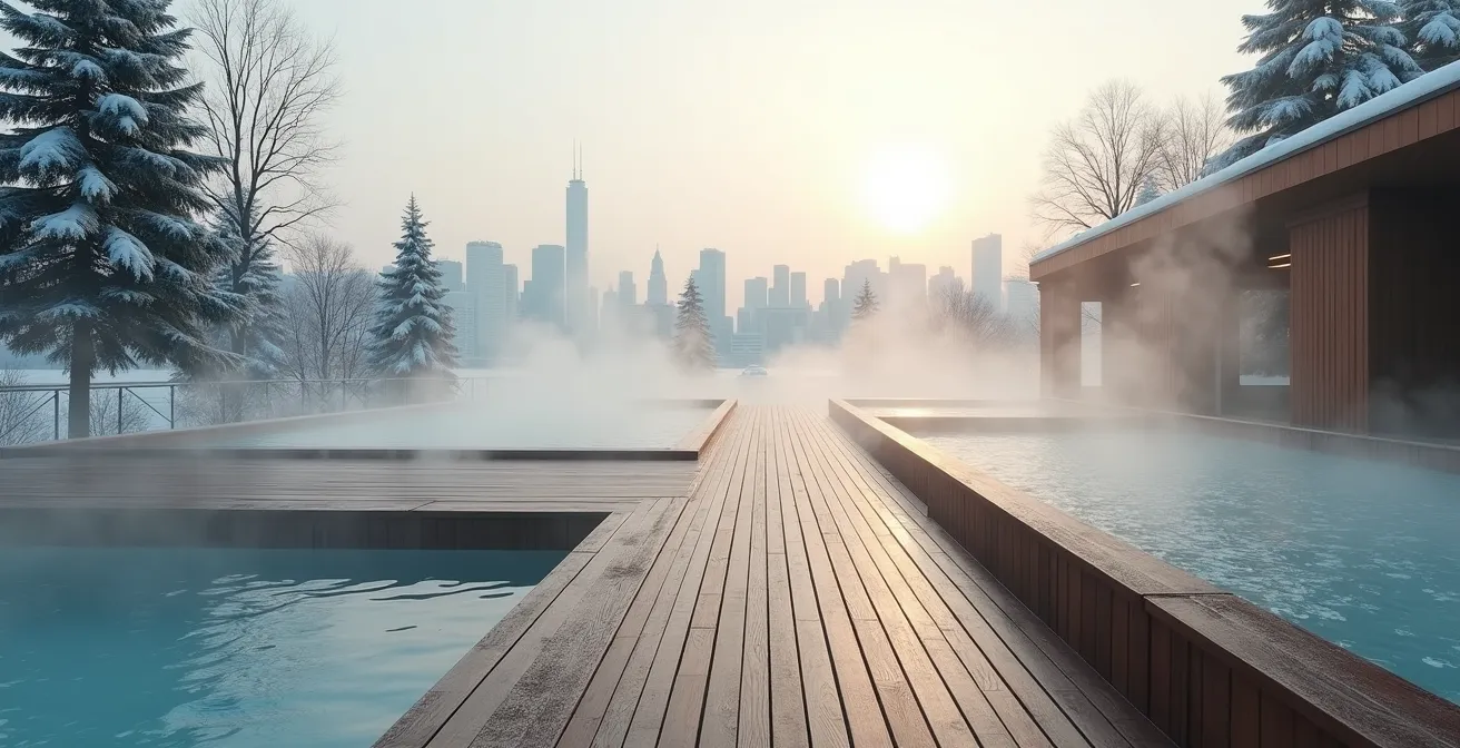 Client d'hôtel-boutique profitant d'un spa nordique partenaire sur l'eau